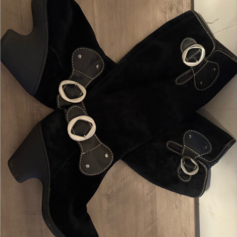 Black Knee-High Boots with Silver Buckles